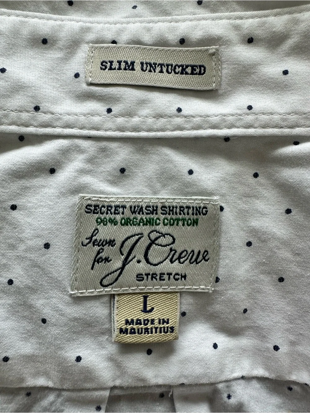 J.Crew Secret Wash Shirting Slim Untucked White Navy Dot Button Down Shirt L